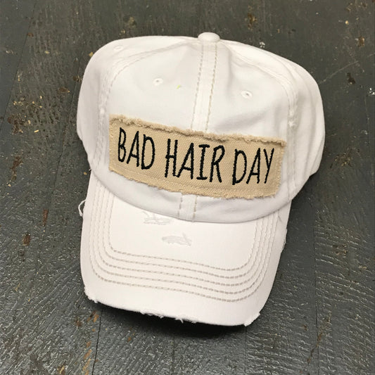 Bad Hair Day Patch Rugged White Embroidered Ball Cap