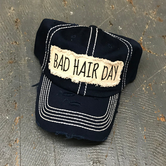 Bad Hair Day Patch Rugged Navy Embroidered Ball Cap