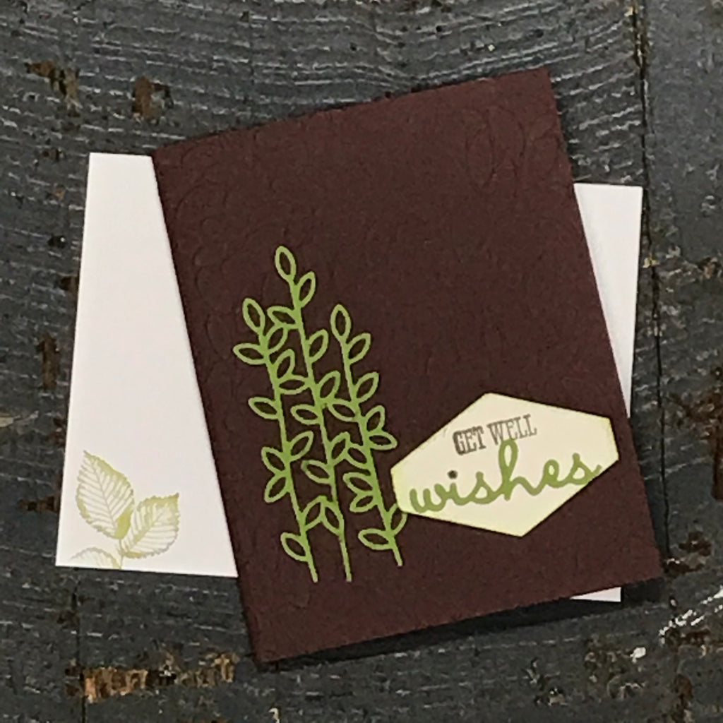 Get Well Wishes Brown Green Handmade Stampin Up Greeting Card with Envelope