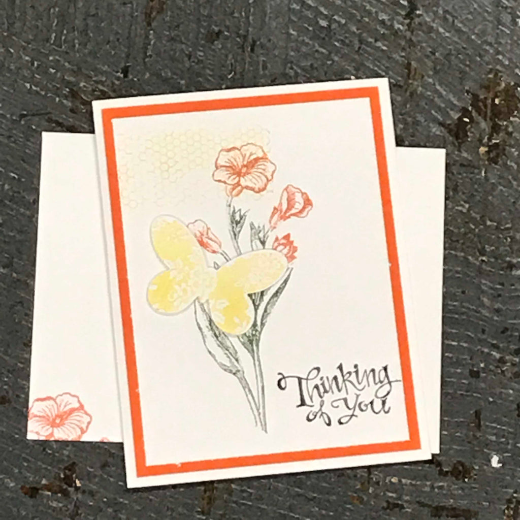 Thinking of You Butterfly Flower Handmade Stampin Up Greeting Card with Envelope