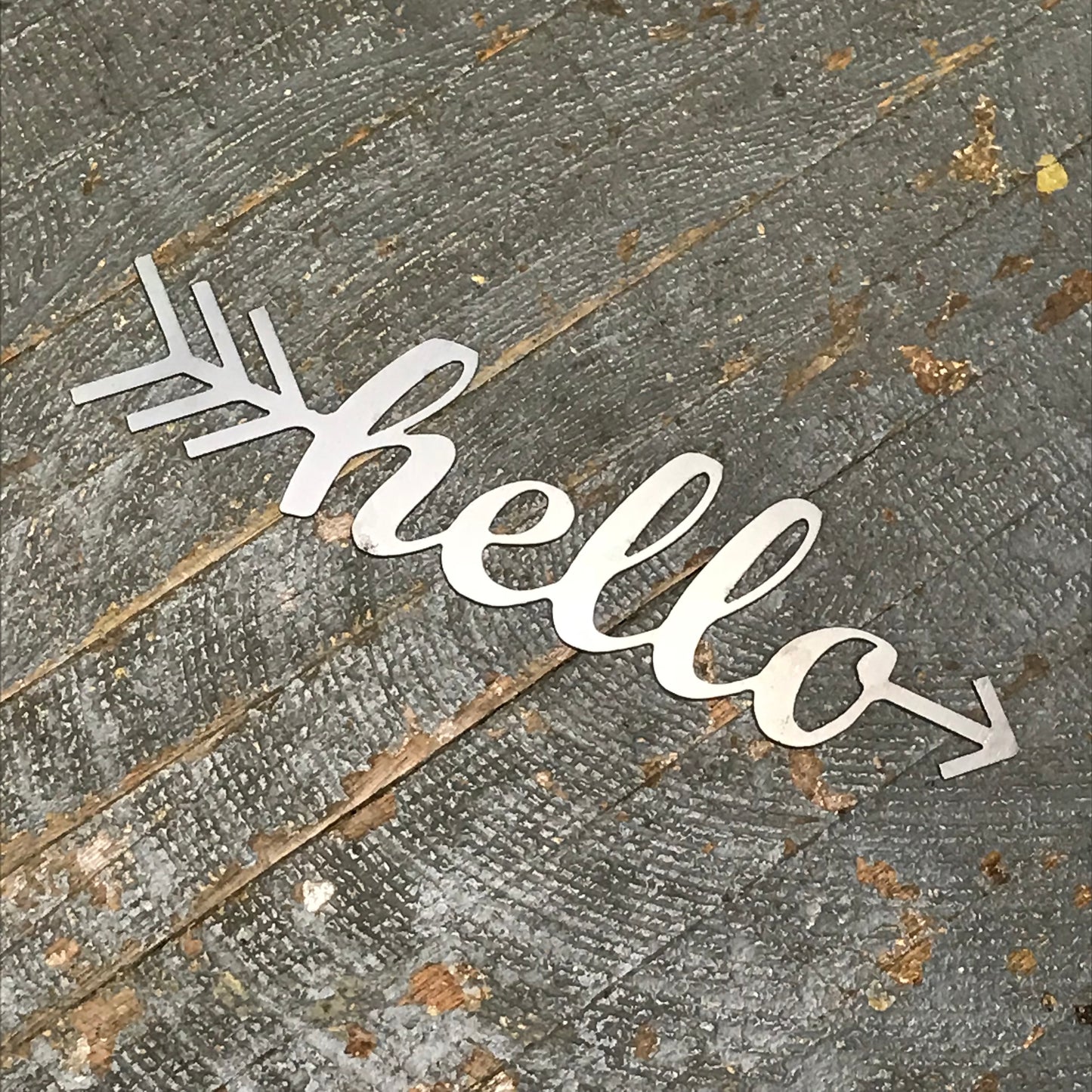 Hello Arrow Word Metal Sign Wall Hanger 