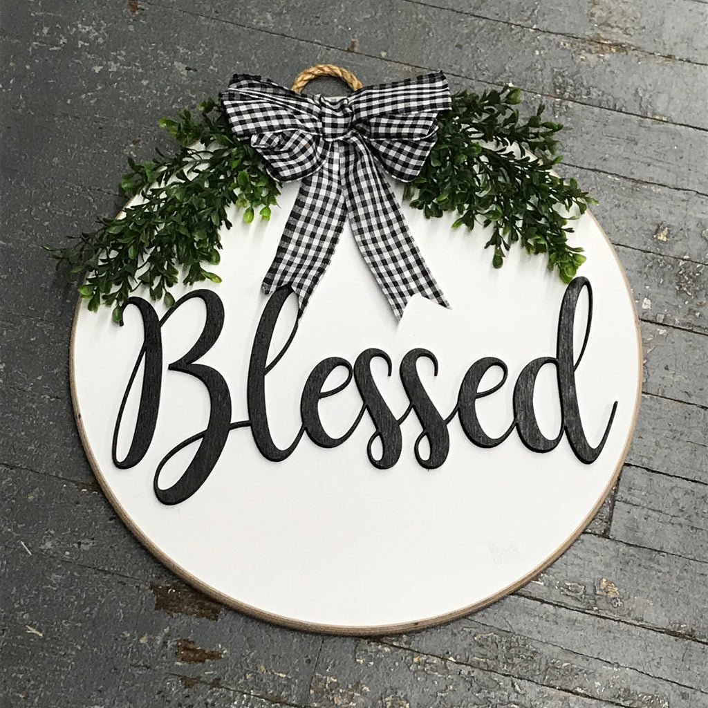 Blessed Round White Indoor/Outdoor Wall Sign Door Wreath