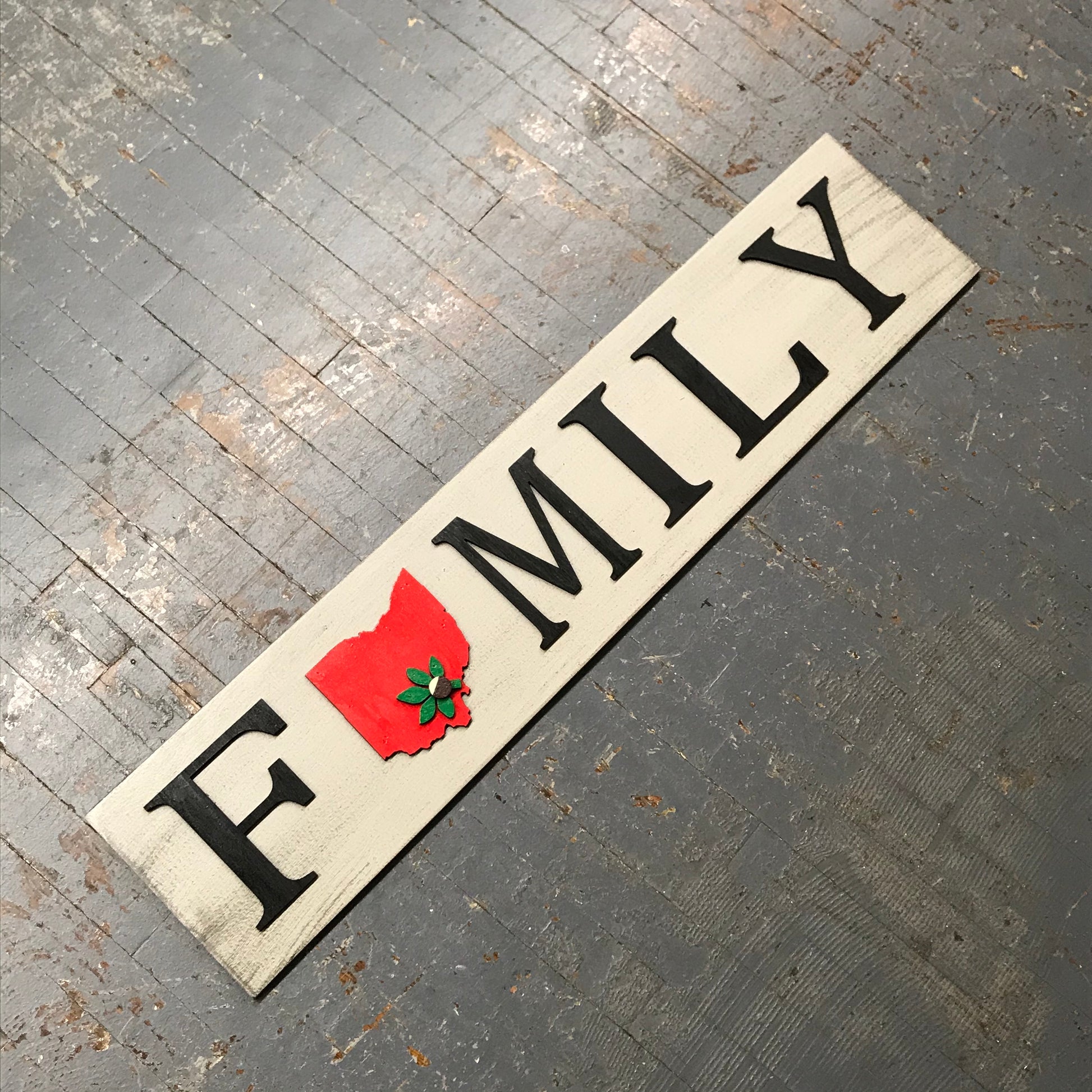 Ohio Buckeye State Dimensional Wooden Sign Farmhouse Rustic FAMILY Horizontal