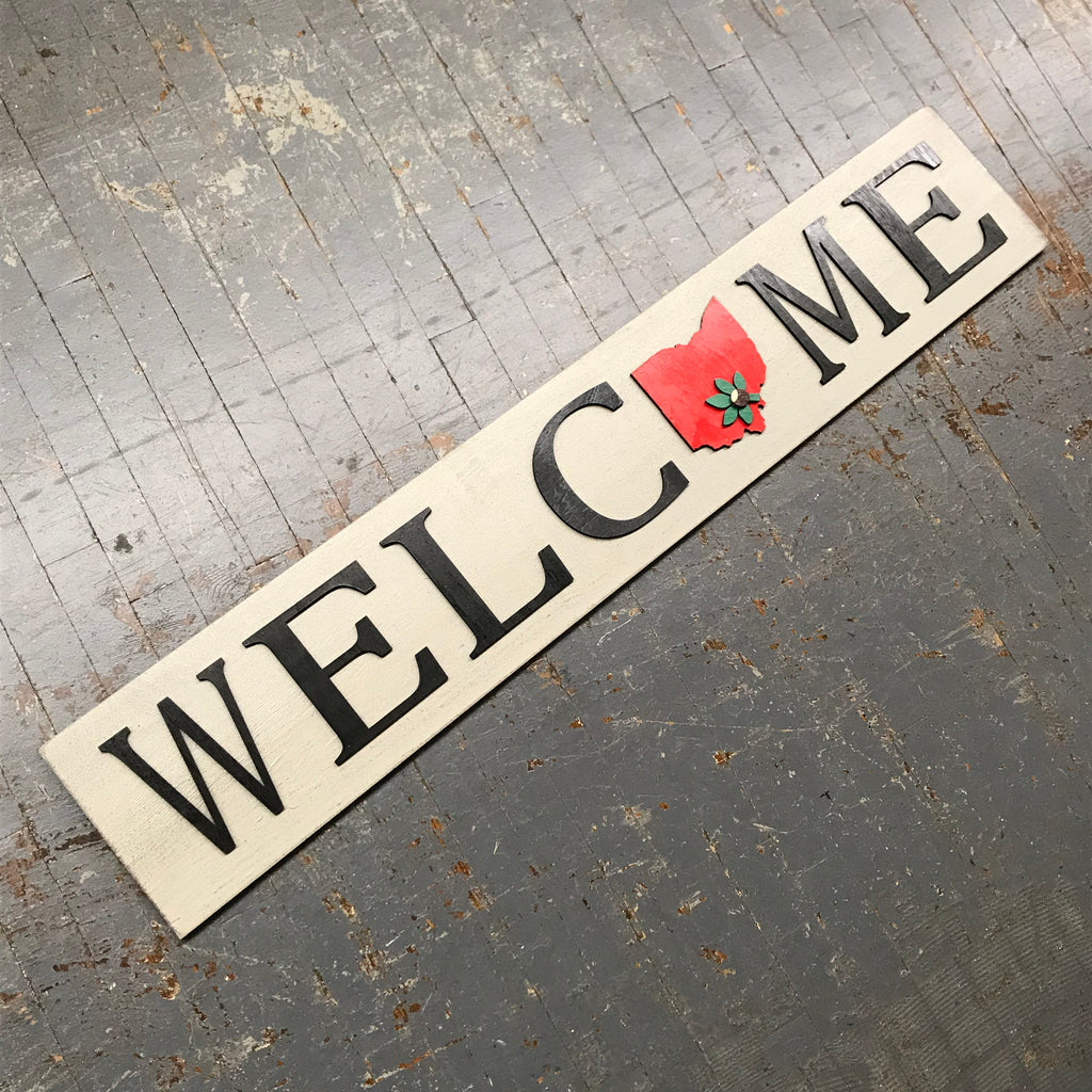 Ohio Buckeye State Dimensional Wooden Sign Farmhouse Rustic WELCOME Horizontal