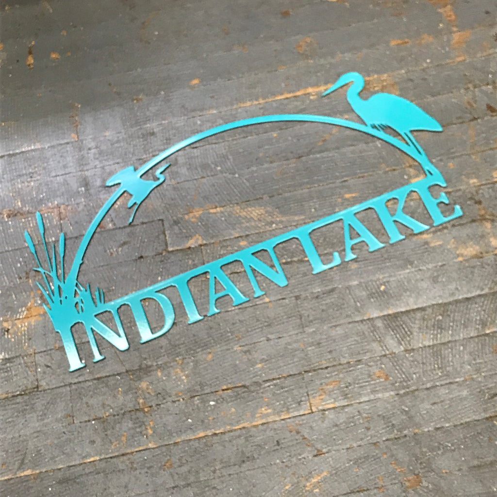 Indian Lake Heron Bird Aqua Teal Metal Sign Wall Hanger