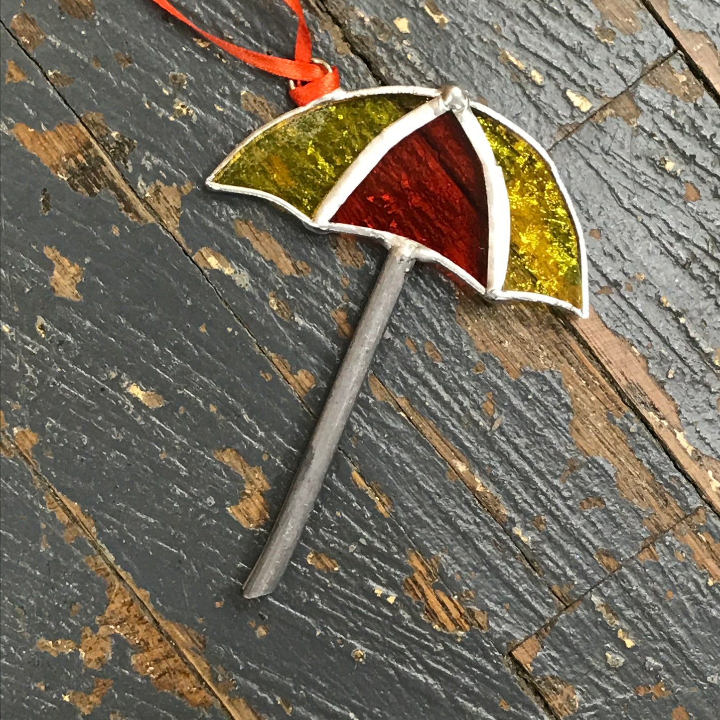 Stained Glass Sun Catcher Ornament Beach Umbrella Orange Yellow