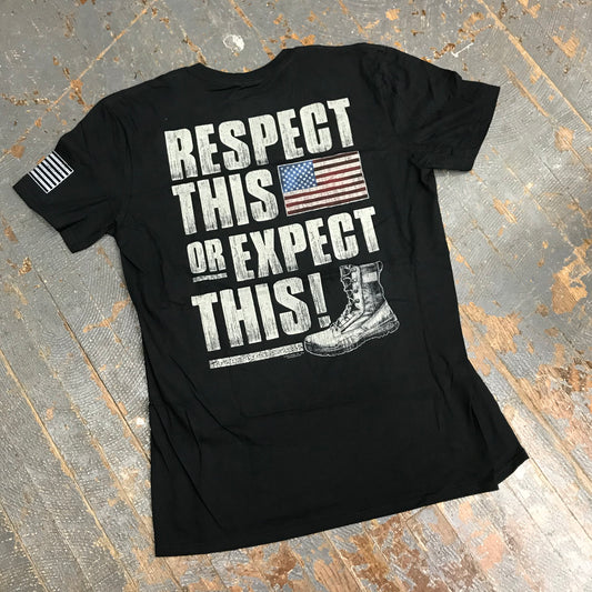 Respect This Flag Expect This Short Sleeve T-Shirt Black Graphic Designer Tee Back