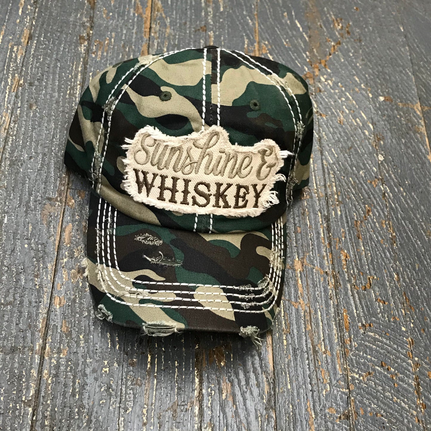 Sunshine Whiskey Patch Rugged Camo Embroidered Ball Cap