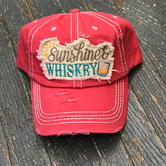 Sunshine Whiskey Patch Rugged Coral Pink Embroidered Ball Cap