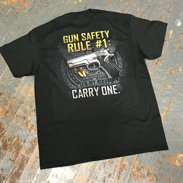 Gun Safety Rule Short Sleeve T-Shirt Black Graphic Designer Tee Back