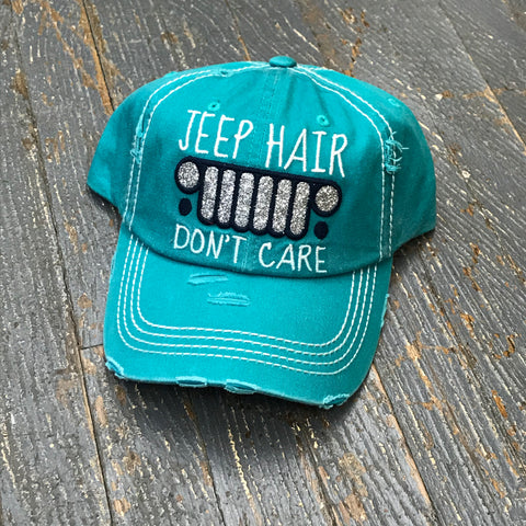 Jeep Hair Don't Care Aqua Teal Embroidered Ball Cap