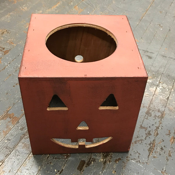 Wood Pumpkin Flower Pot Mum Holder Jack-O-Lantern Cube Fall Decoration