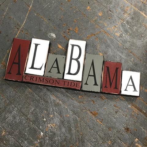 Hand Crafted Wood Word Block Set Football Alabama Crimson Tide Decoration