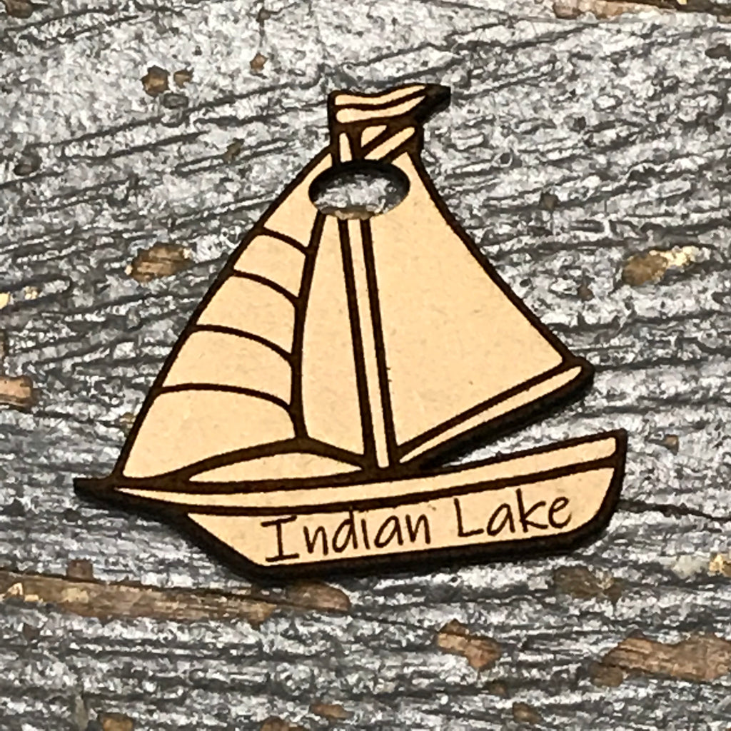 Indian Lake Sailboat Wood Engraved Holiday Christmas Tree Ornament Key Chain