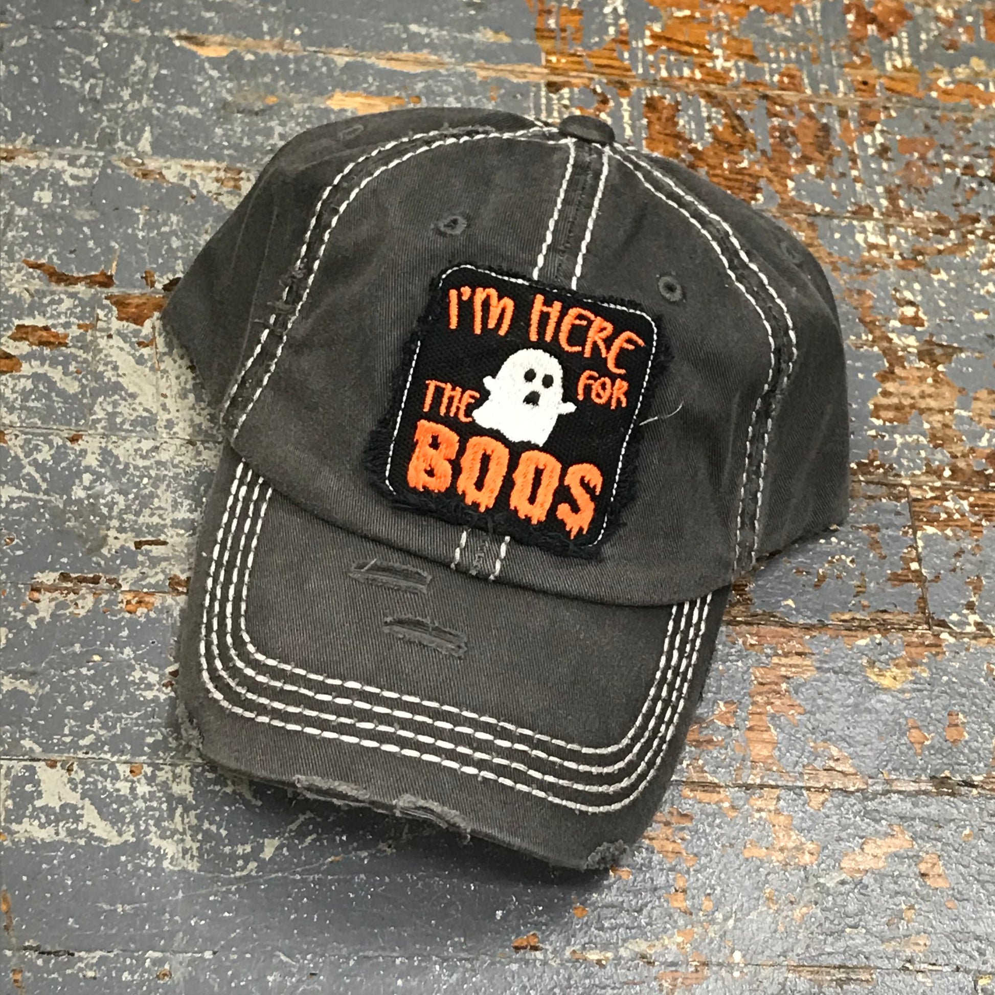 I'm Here for the Boos Patch Rugged Black Embroidered Ball Cap