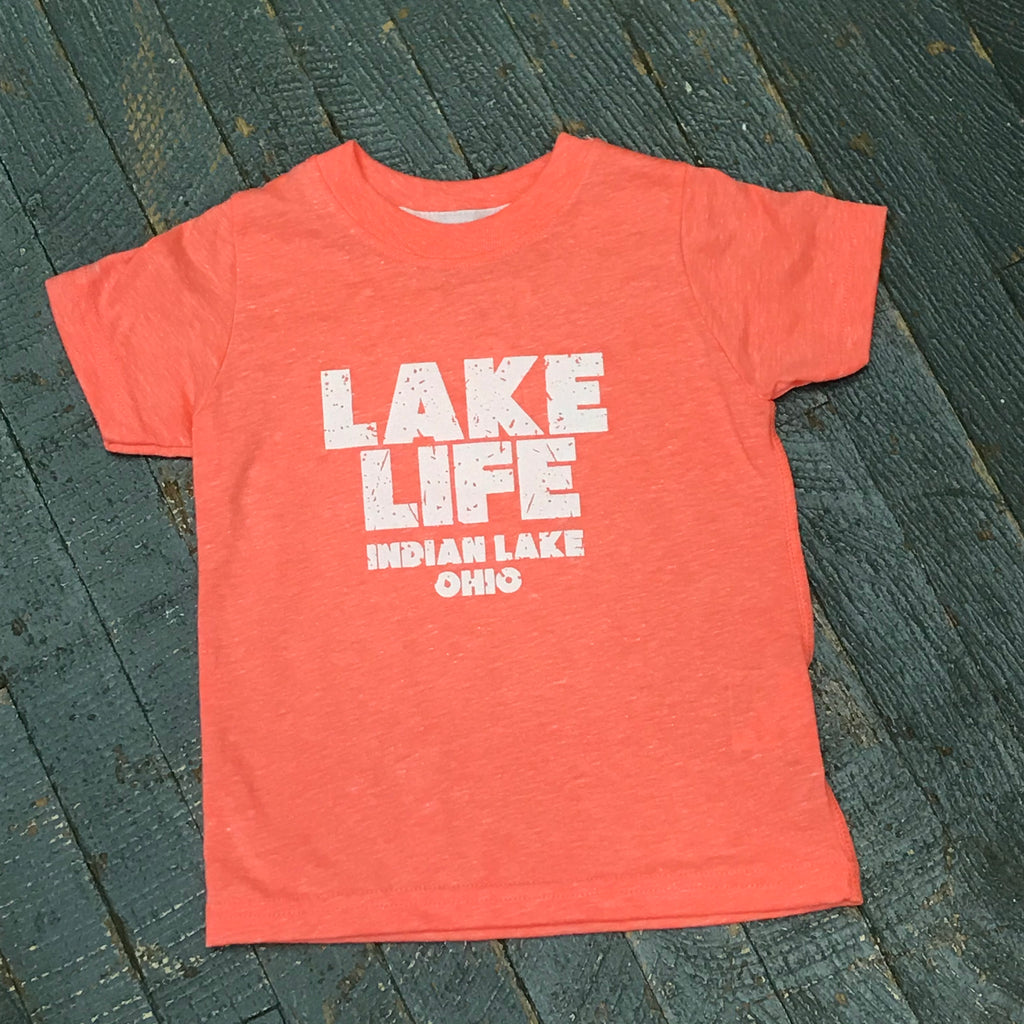 Indian Lake Ohio Lake Life Graphic Designer Short Sleeve Child Youth T-Shirt Coral Orange