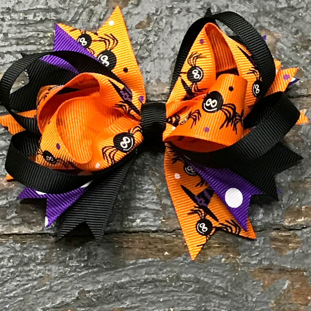 Hair Clip Ribbon Headband Bow Holiday Halloween Spider Orange