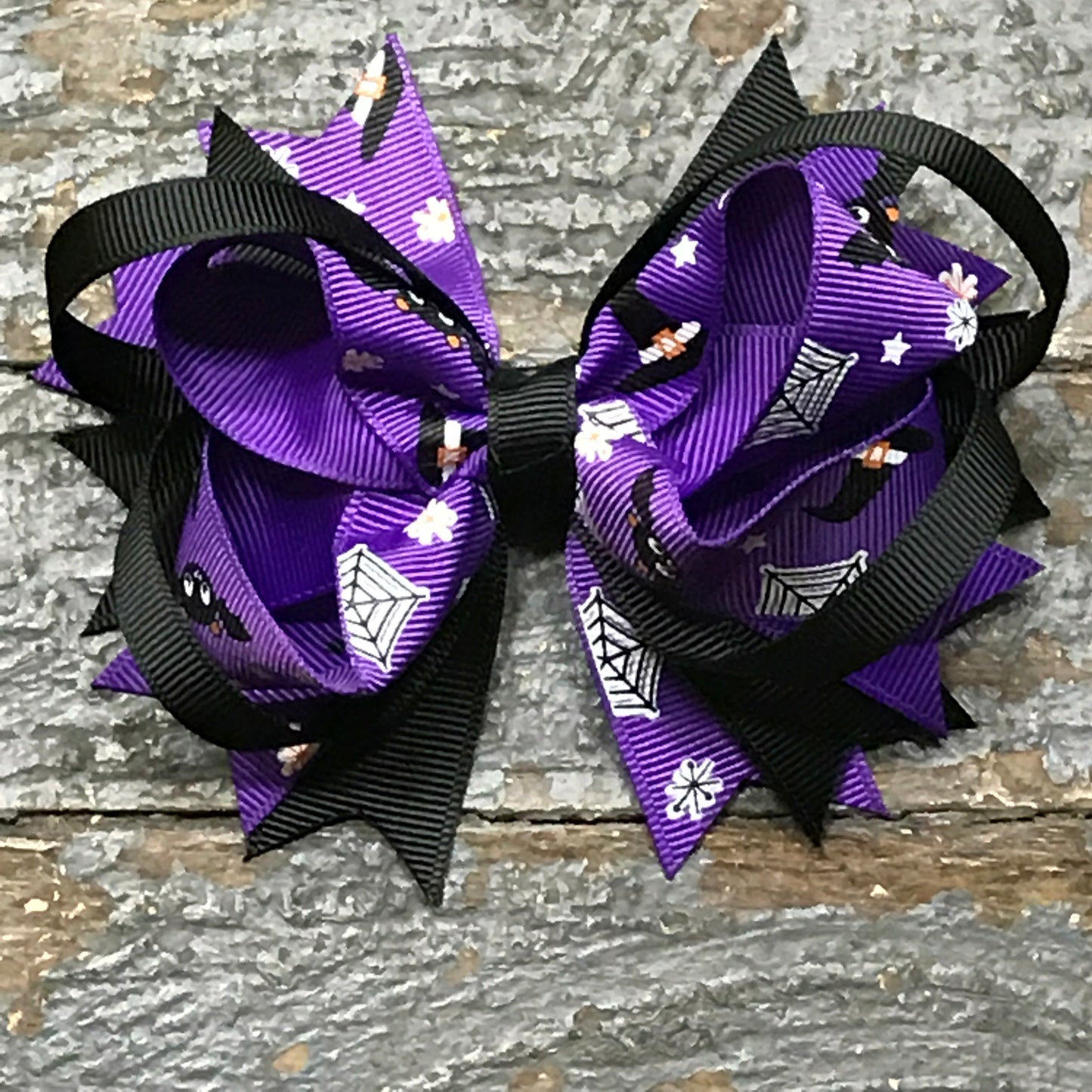 Hair Clip Ribbon Headband Bow Holiday Halloween Spider Purple