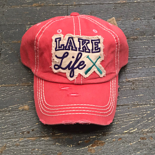 Lake Life Paddle Hat Pink Embroidered Ball Cap