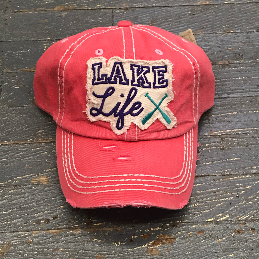 Lake Life Paddle Hat Pink Embroidered Ball Cap