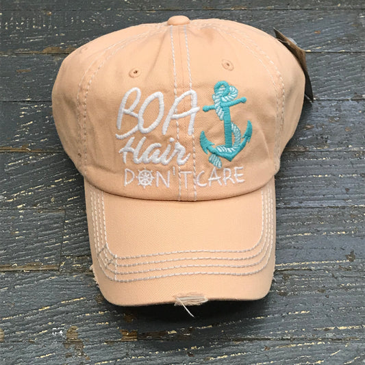 Boat Hair Don't Care Hat Peach Embroidered Ball Cap