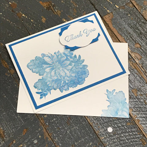 Thank You Blue Flower Handmade Stampin Up Greeting Note Card with Envelope