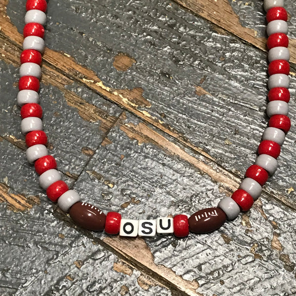Handmade Beaded Necklace Football OSU Ohio State Buckeyes