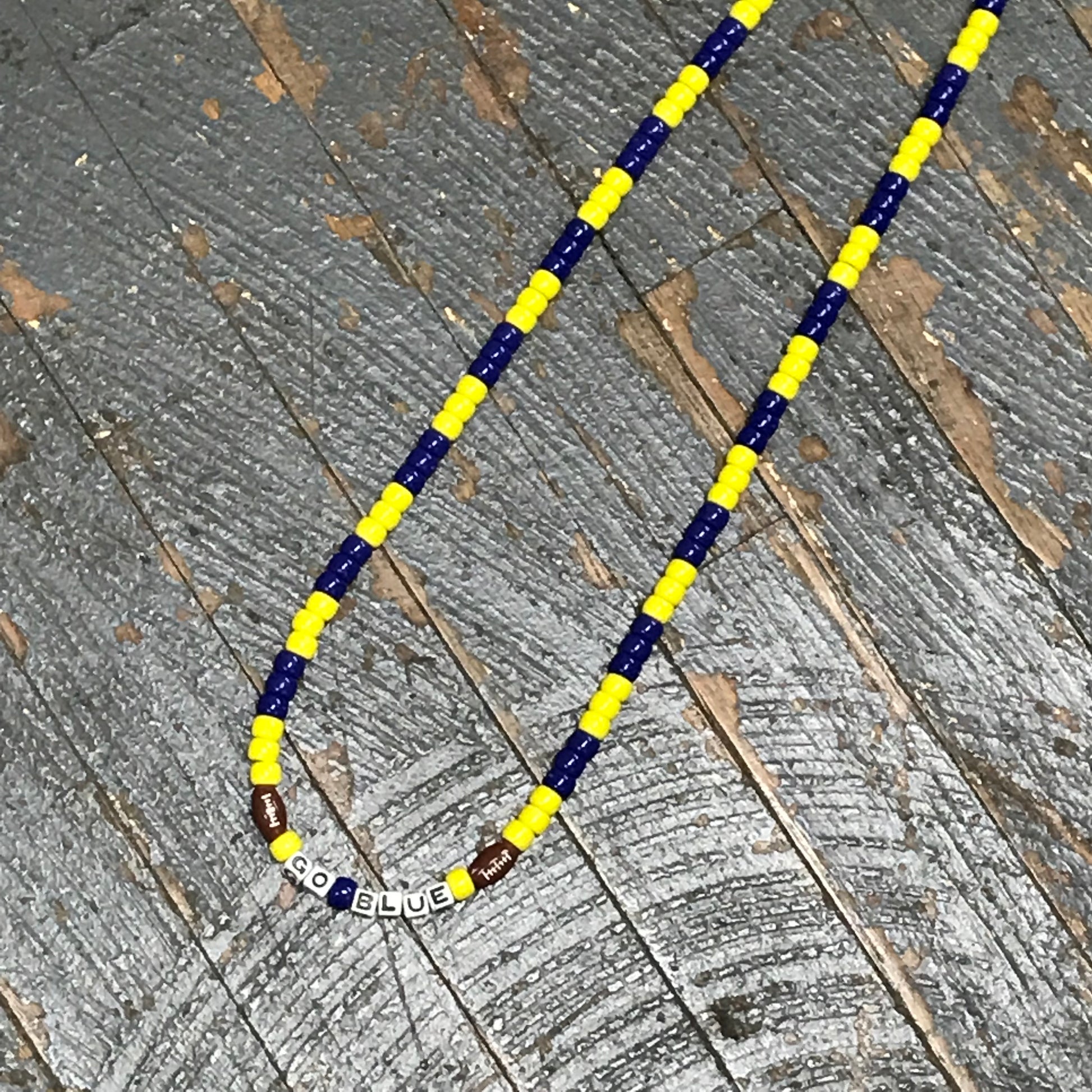 Handmade Beaded Necklace Football Michigan Wolverines