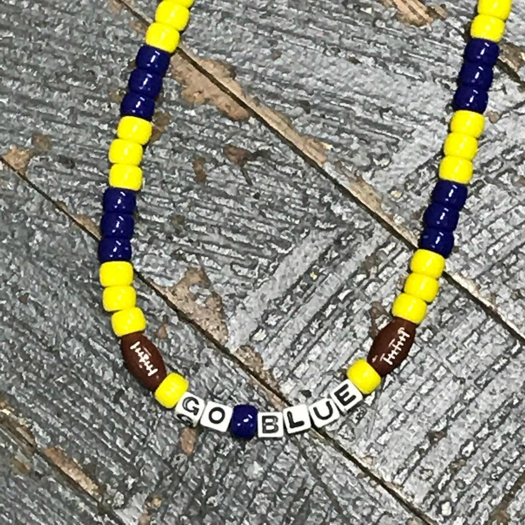 Handmade Beaded Necklace Football Michigan Wolverines
