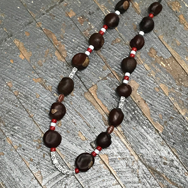 Handmade Beaded Necklace Football OSU Ohio State Buckeyes 