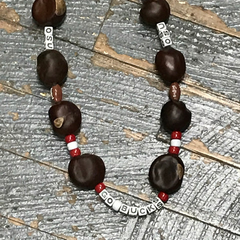 Handmade Beaded Necklace Football OSU Ohio State Buckeyes