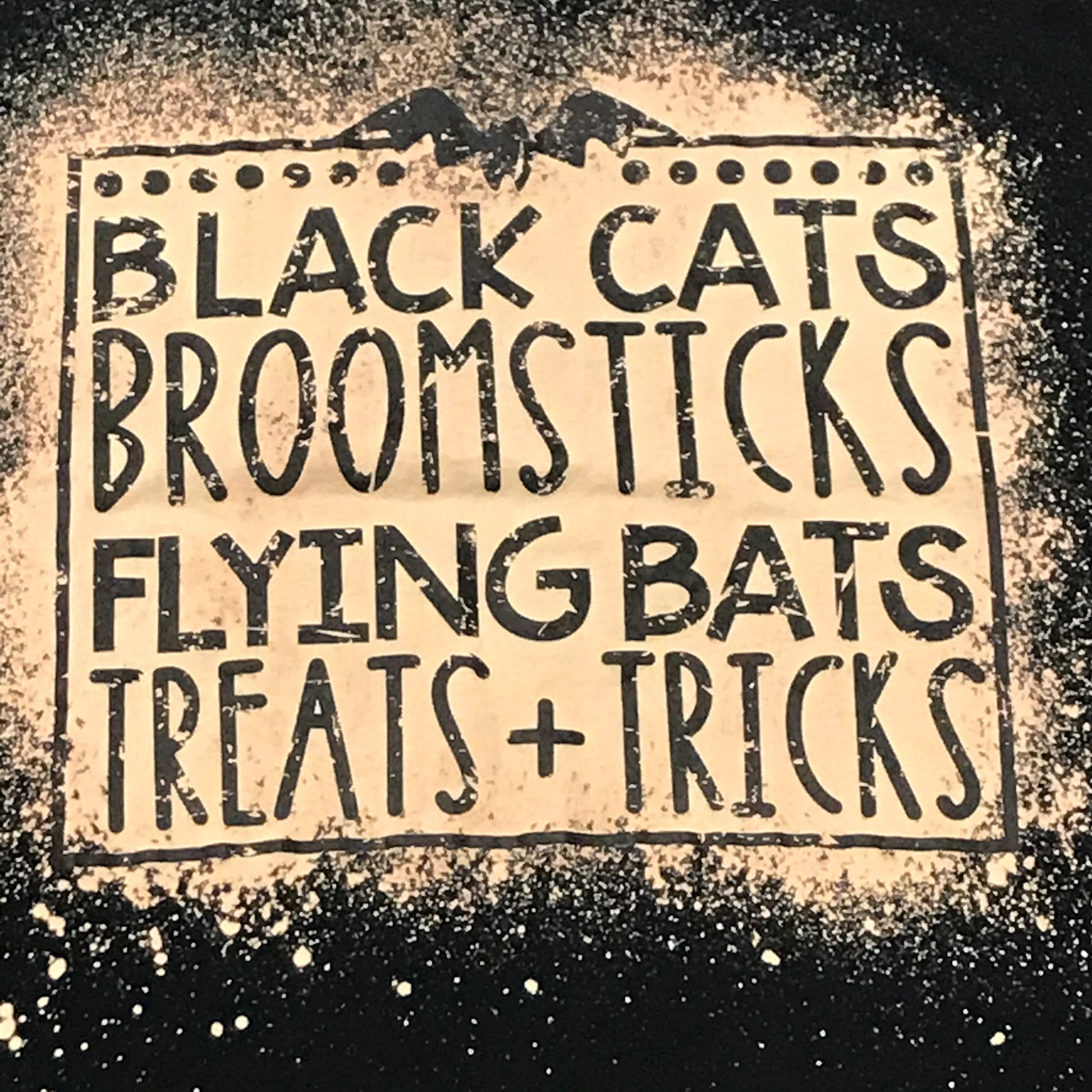 Black Cats Broomsticks Flying Bats Bleached Graphic Designer Short Sleeve T-Shirt