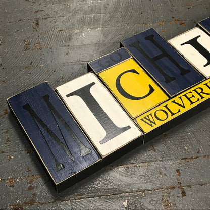 Wood Word Block Set Football College Michigan Wolverines