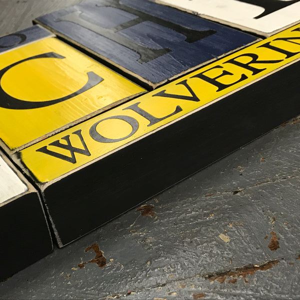 Wood Word Block Set Football College Michigan Wolverines