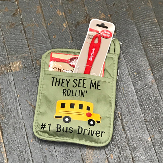 They See Me Rollin' School Bus Driver Oven Mitt Baking Gift Set