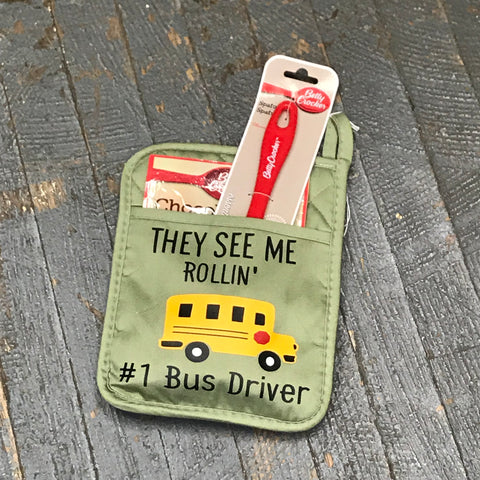They See Me Rollin' School Bus Driver Oven Mitt Baking Gift Set