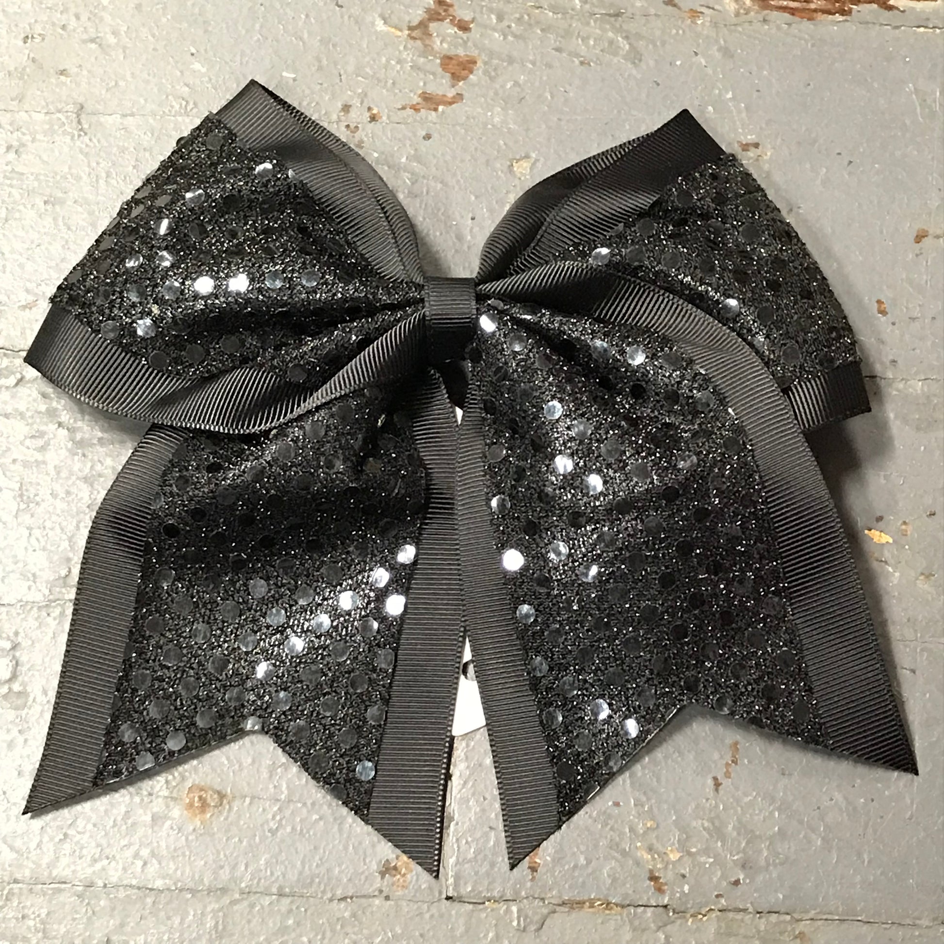 Hair Clip Ribbon Headband Cheer Team Spirit Big JoJo Bow Glitter Black