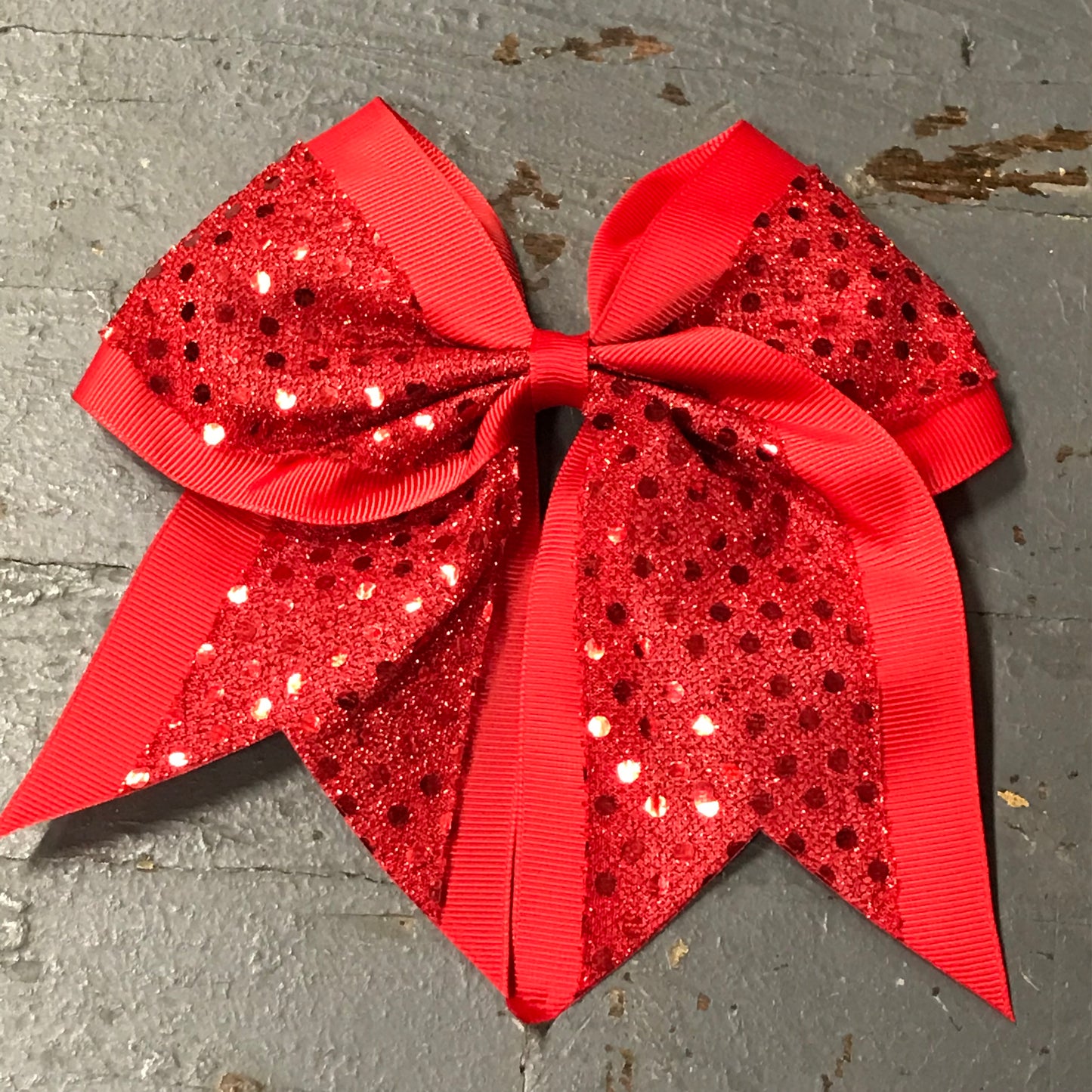 Hair Clip Ribbon Headband Cheer Team Spirit Big JoJo Bow Glitter Red