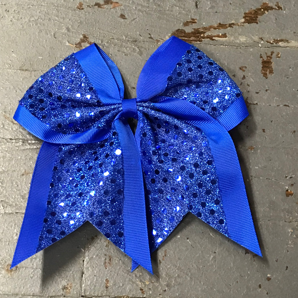 Hair Clip Ribbon Headband Cheer Team Spirit Big JoJo Bow Glitter Blue