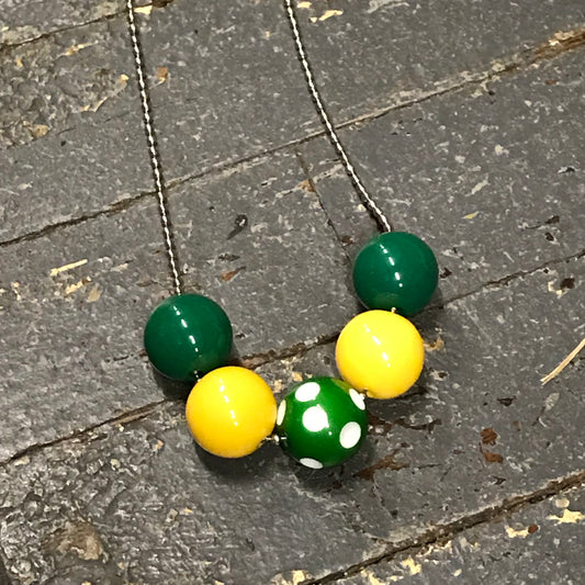 Handmade Chunky Bubble Gum Beaded Chain Necklace Green Yellow 