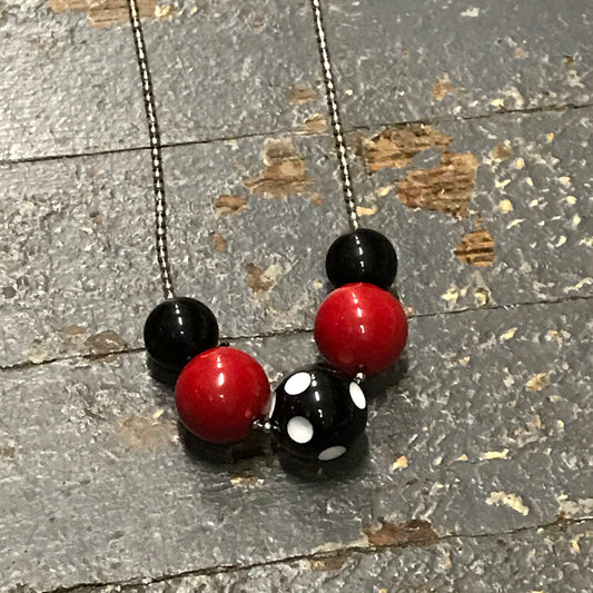 Handmade Chunky Bubble Gum Beaded Chain Necklace Red Black