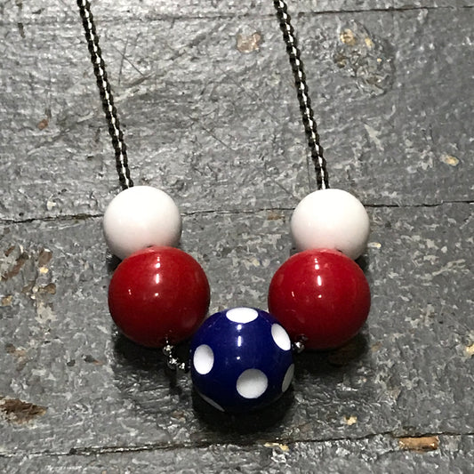Handmade Chunky Bubble Gum Beaded Chain Necklace Red White Blue 
