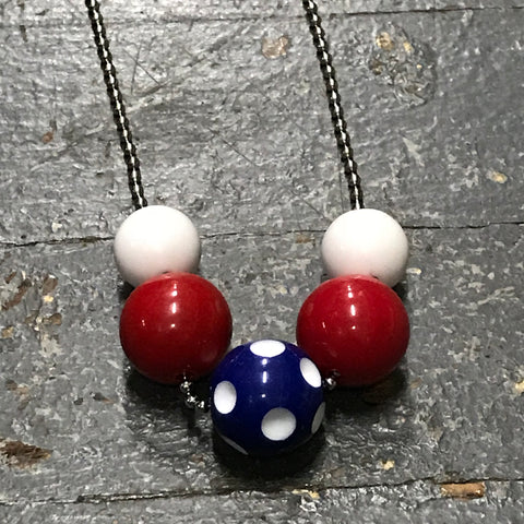 Handmade Chunky Bubble Gum Beaded Chain Necklace Red White Blue 