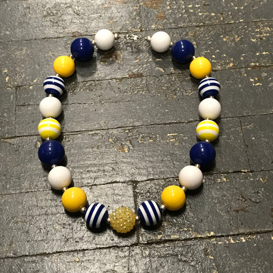 Handmade Chunky Bubble Gum Beaded Necklace Blue White Yellow 