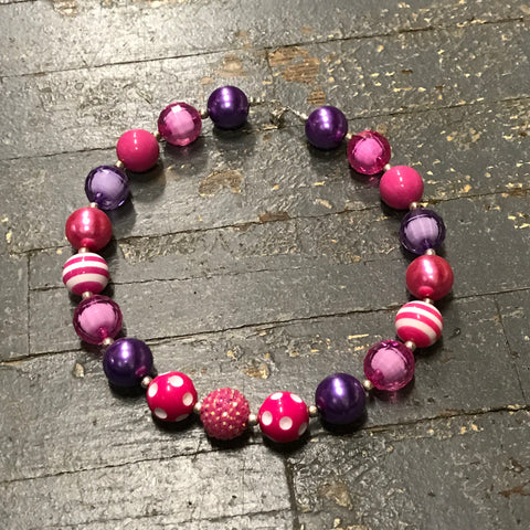 Handmade Chunky Bubble Gum Beaded Necklace Pink White Purple