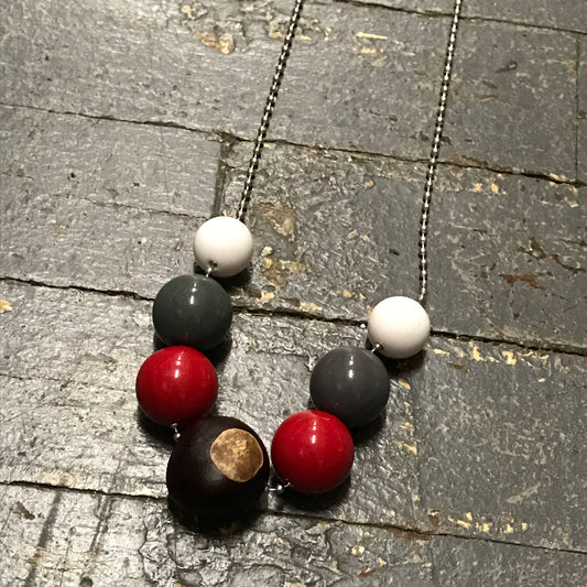 Handmade Chunky Bubble Gum Beaded Buckeye Chain Necklace OSU Ohio State Buckeyes