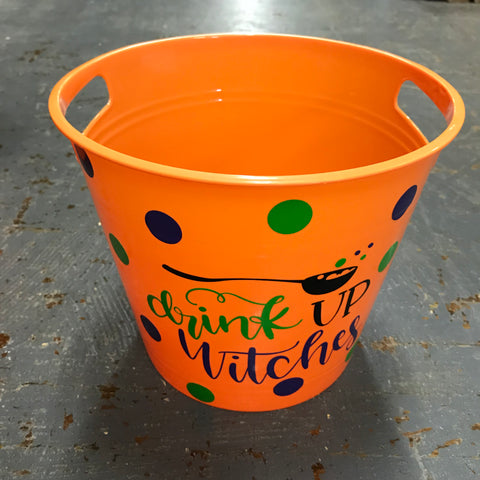 Large Trick or Treat Drink Up Witches Candy Basket Chip Bowl Ice Bucket 