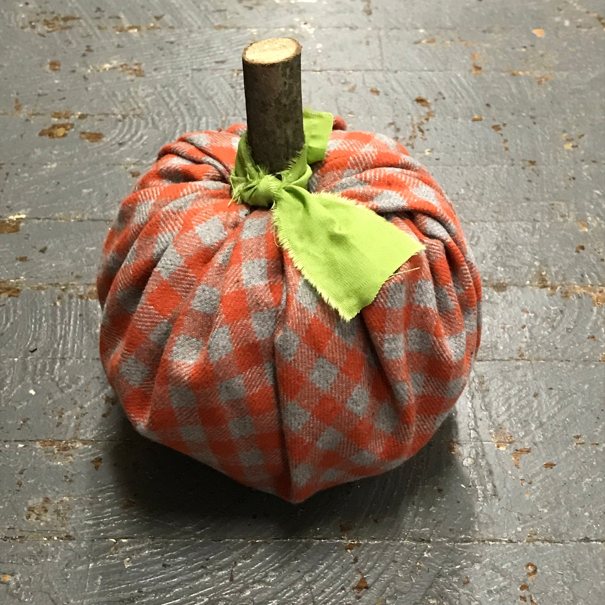 Fall Autumn Fabric Pumpkin Decoration Grey Orange Check