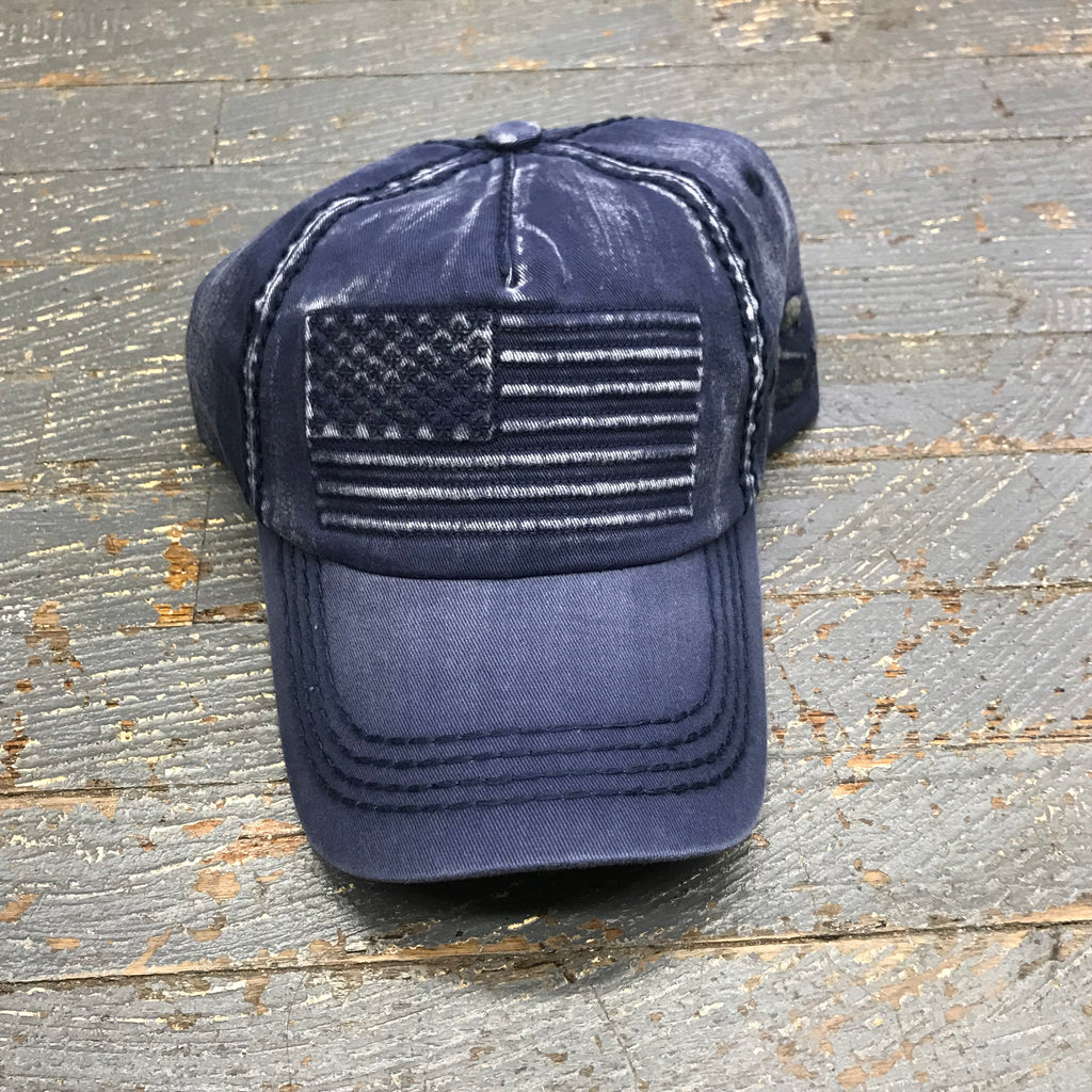 American Flag Patch Blue Denim Embroidered Ball Cap