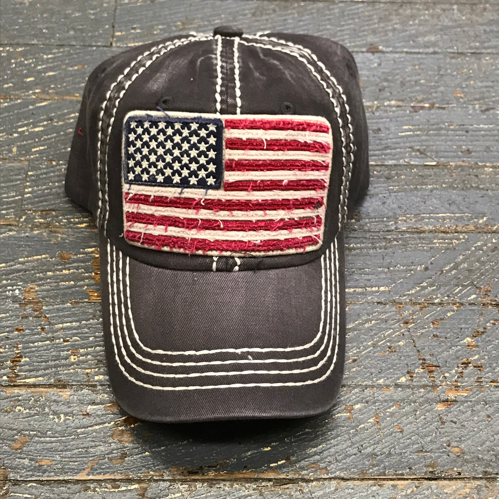 American Flag Patch Faded Gray Embroidered Ball Cap